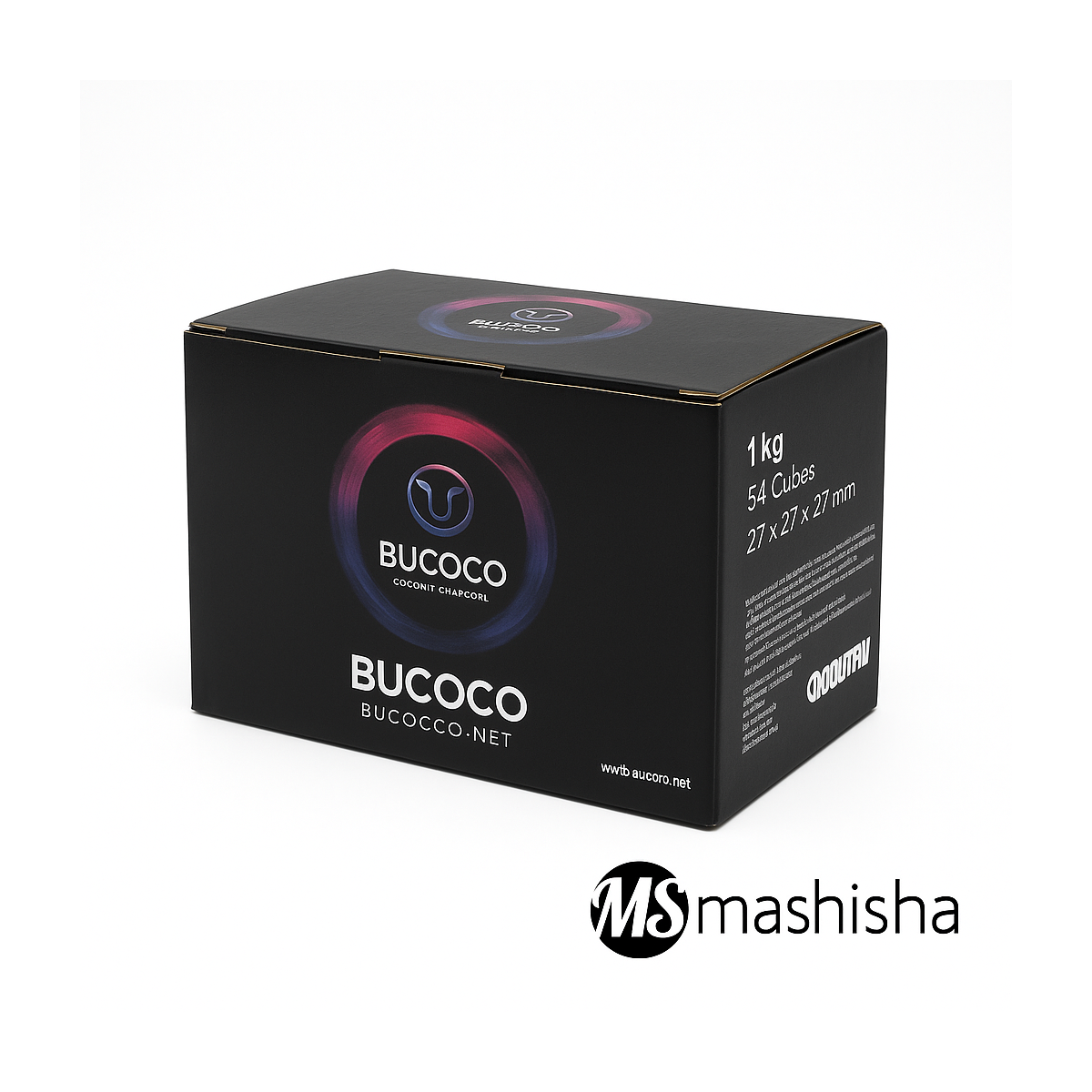 Charbon naturel BUCOCO 27mm 1kg (54 cubes) – combustion longue durée