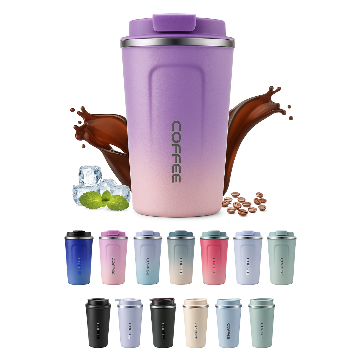 Gobelet Isotherme Anti-Fuite – Double Paroi Inox – 380 ml / 500 ml  Idéal pour café, thé, boissons froides – Format nomade