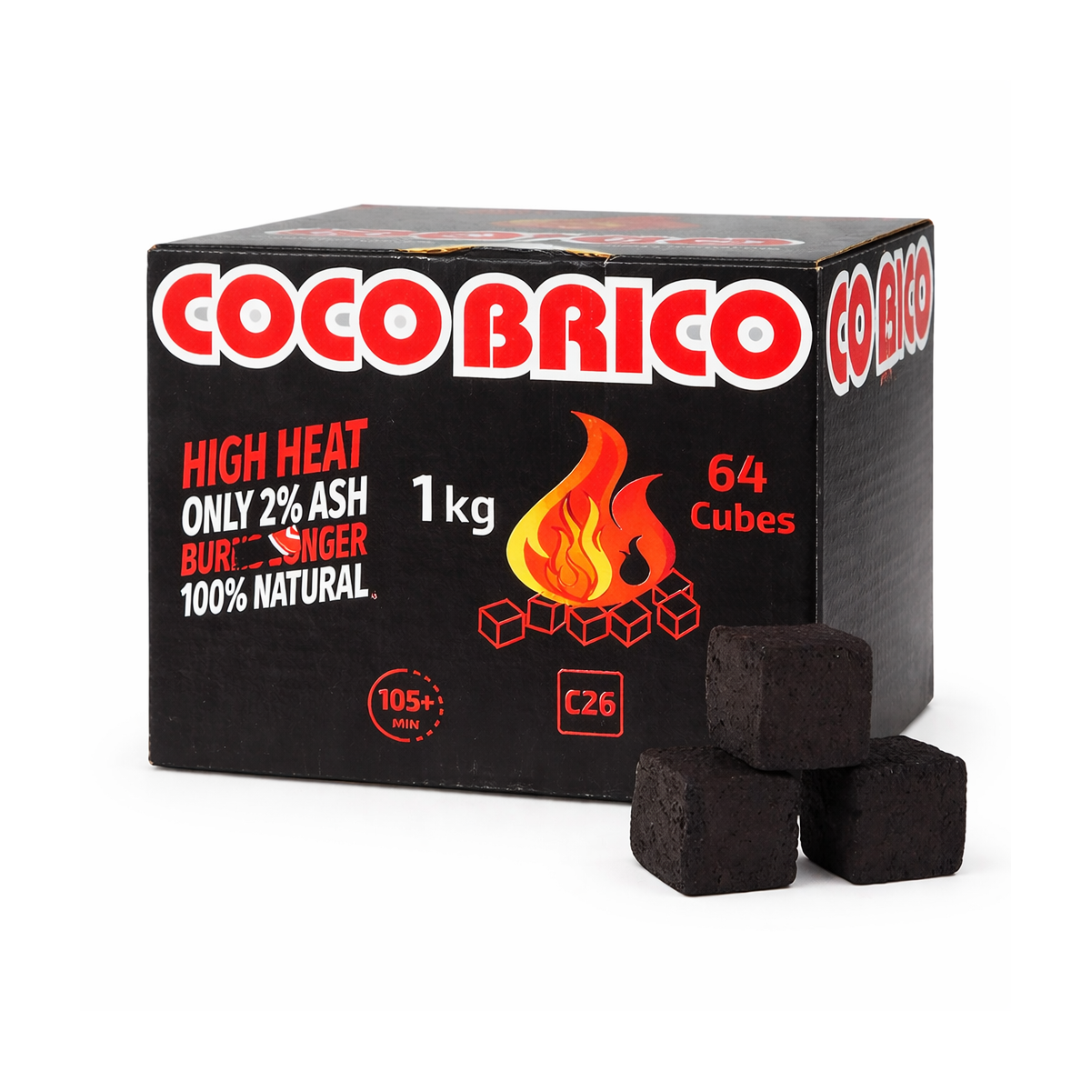 Charbon Naturel CocoBrico C26 – 1 kg (64 cubes)