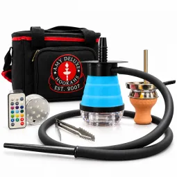 Chicha AMY DELUXE Bubble Bag bleue avec sac de transport, foyer, tuyau, pince et éclairage LED